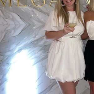 White bubble mini dress with cutouts